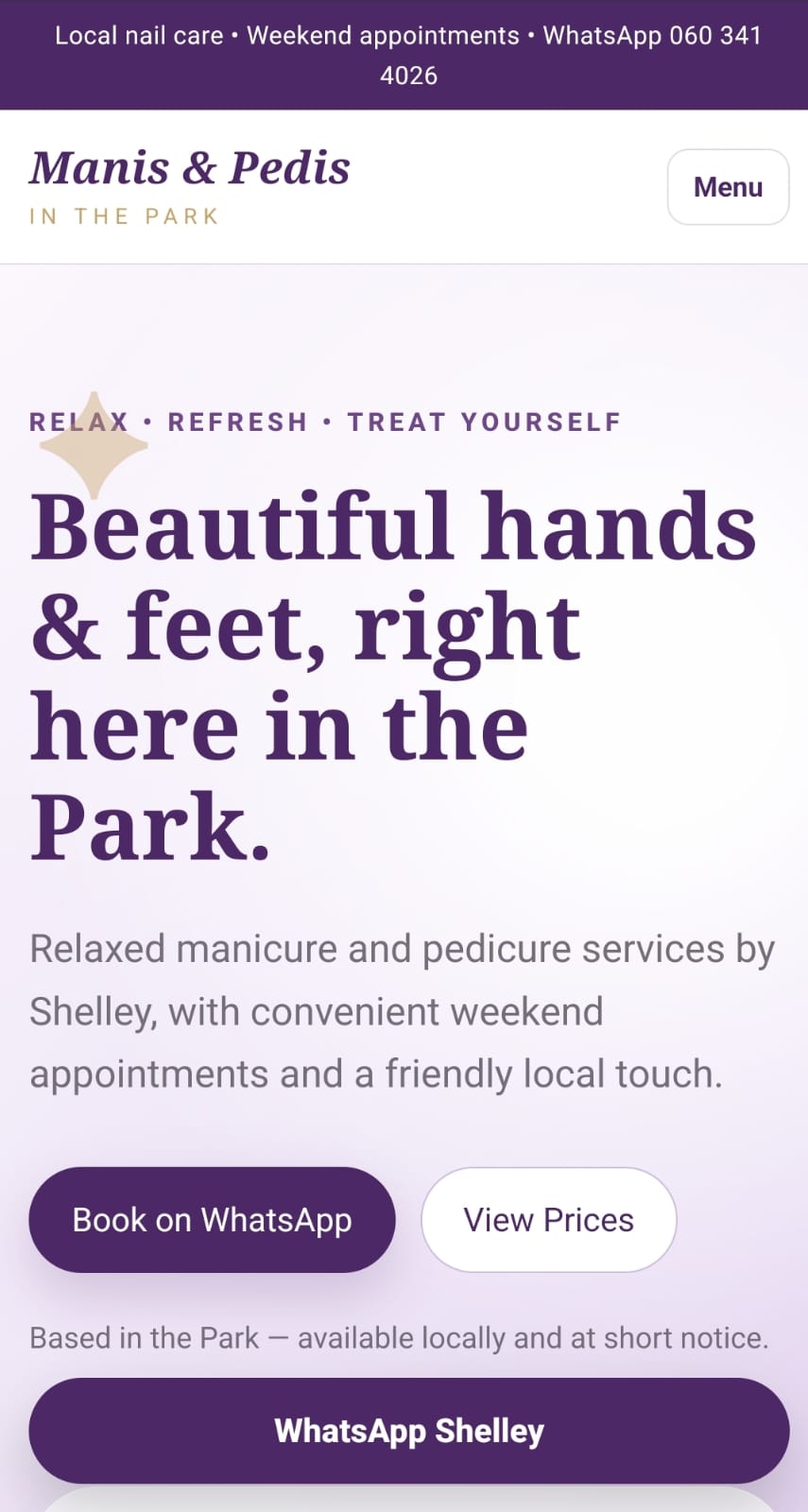 Manis & Pedis in the Park mobile website view