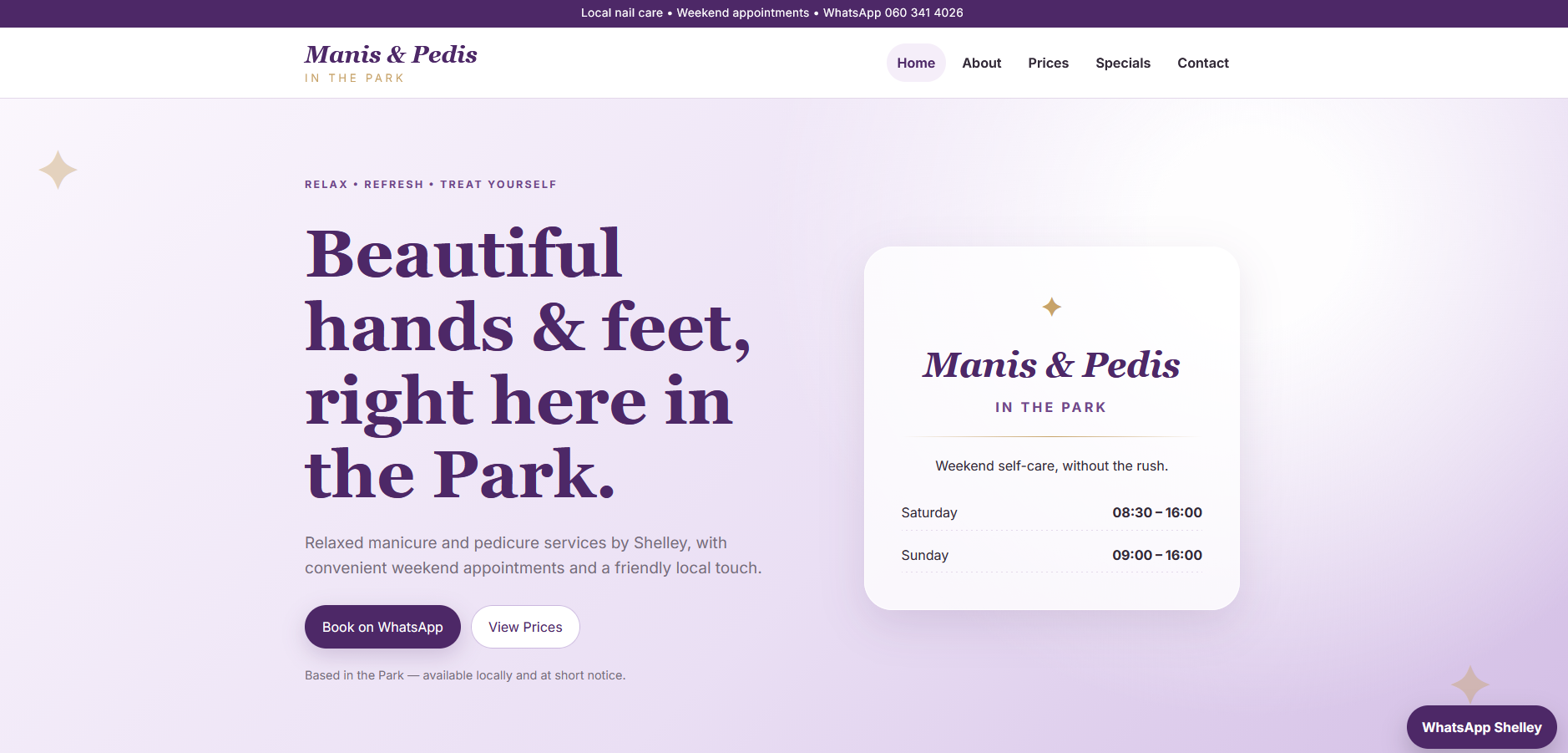 Manis & Pedis in the Park website