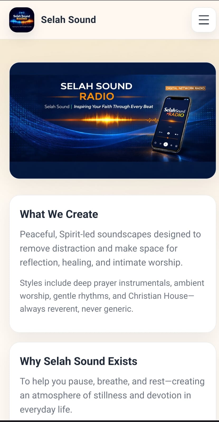 Selah Sound mobile website view