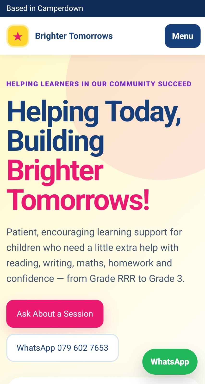 Brighter Tomorrows mobile website view